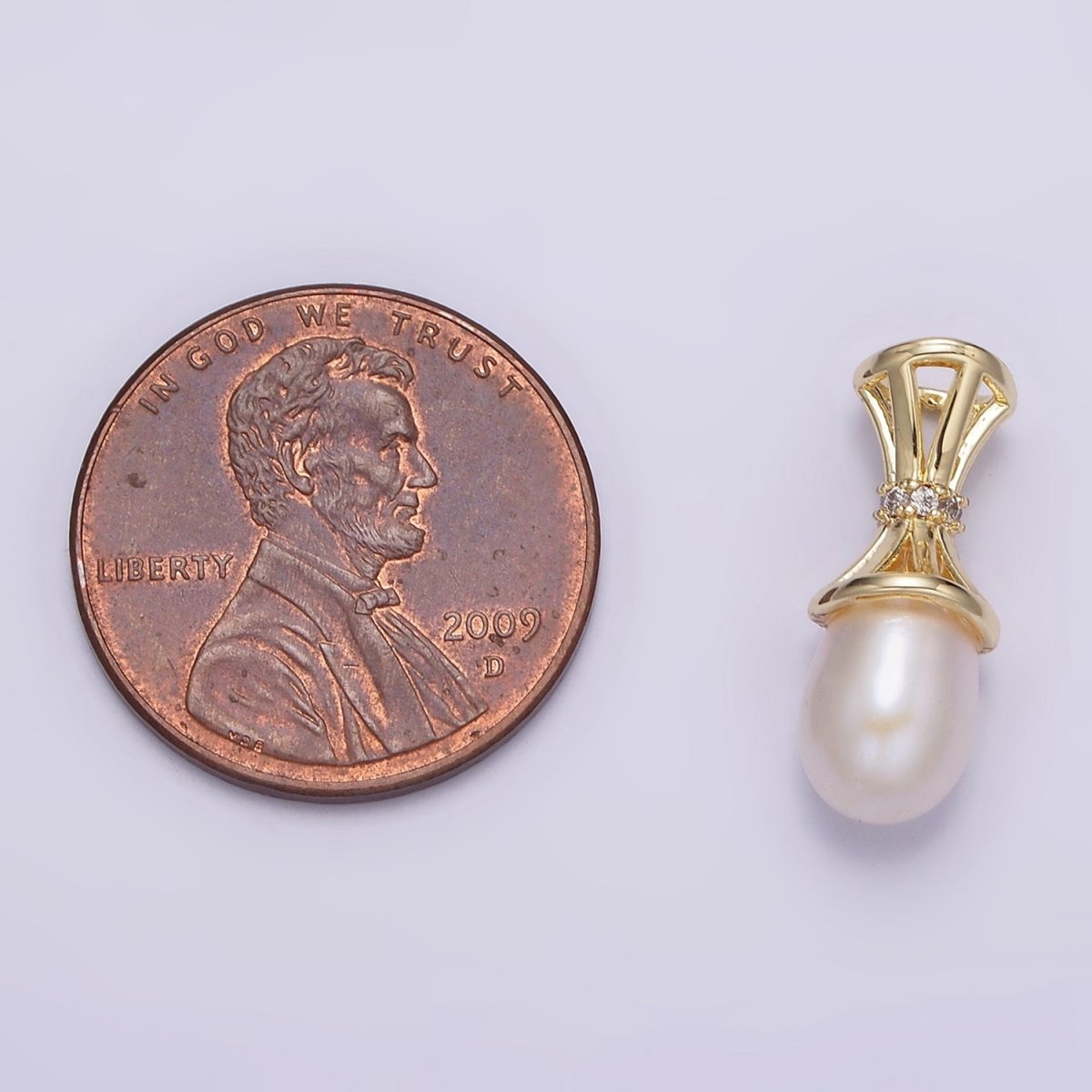 14K Gold Filled Pearl Clear CZ Multiple Band Bail Pendant | N1014
