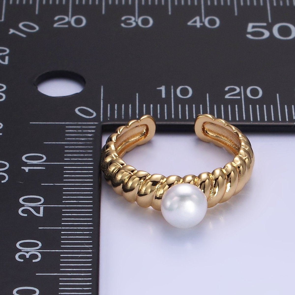 14K Gold Filled Pearl Croissant Solitaire Ring | O1313