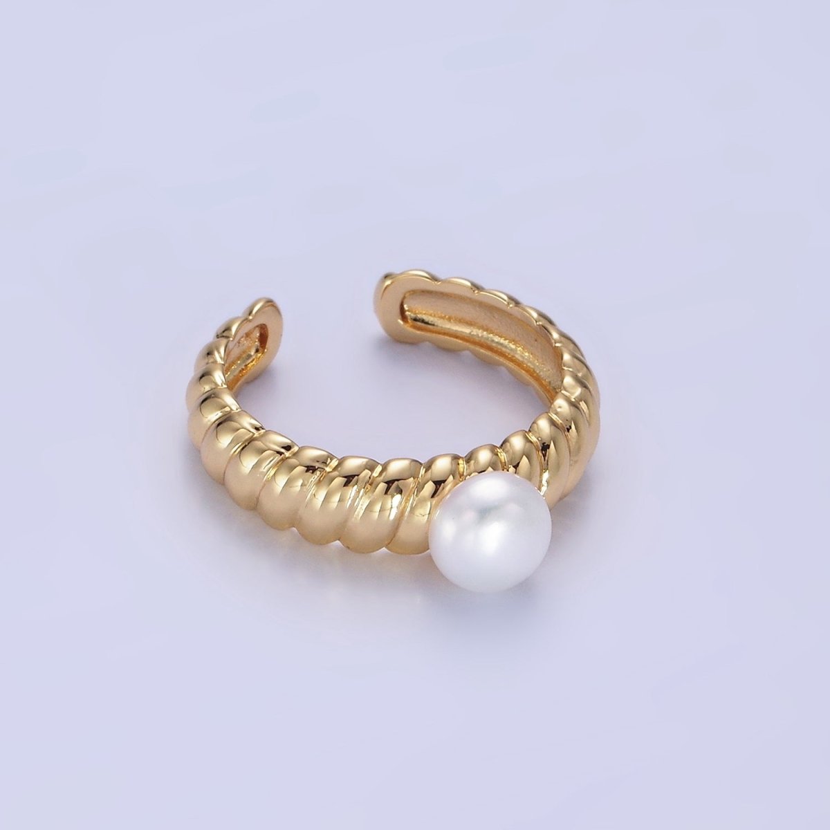 14K Gold Filled Pearl Croissant Solitaire Ring | O1313