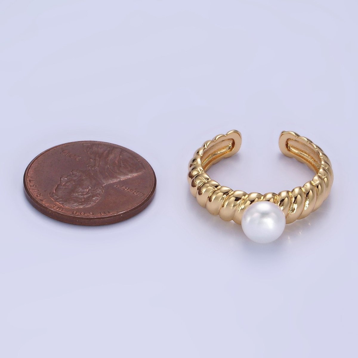 14K Gold Filled Pearl Croissant Solitaire Ring | O1313