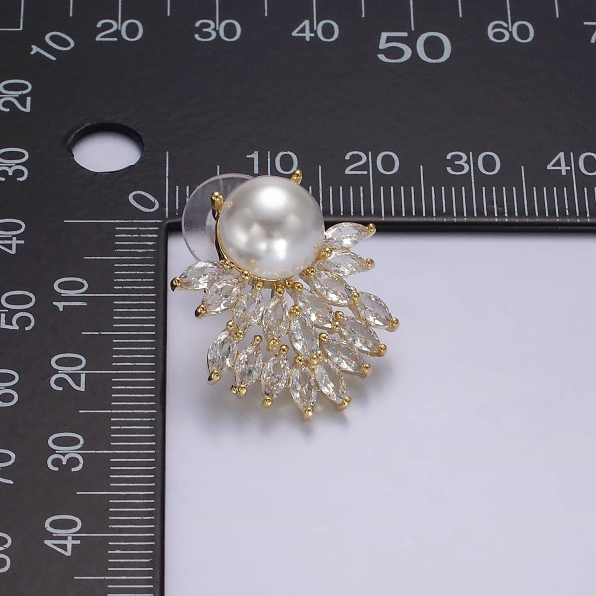 14K Gold Filled Pearl Marquise Double Curved Lined Stud Earrings in Gold & Silver | AE319 AE320