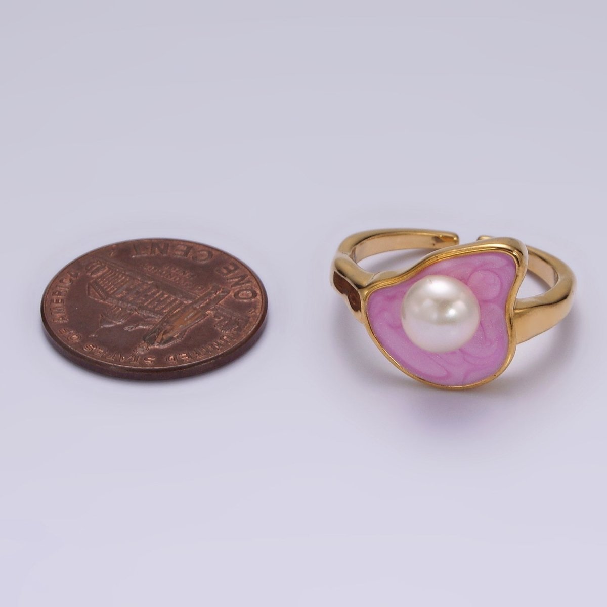 14K Gold Filled Pearl Pink Glitter Enamel Abstract Ring in Gold & Silver | O710 O711