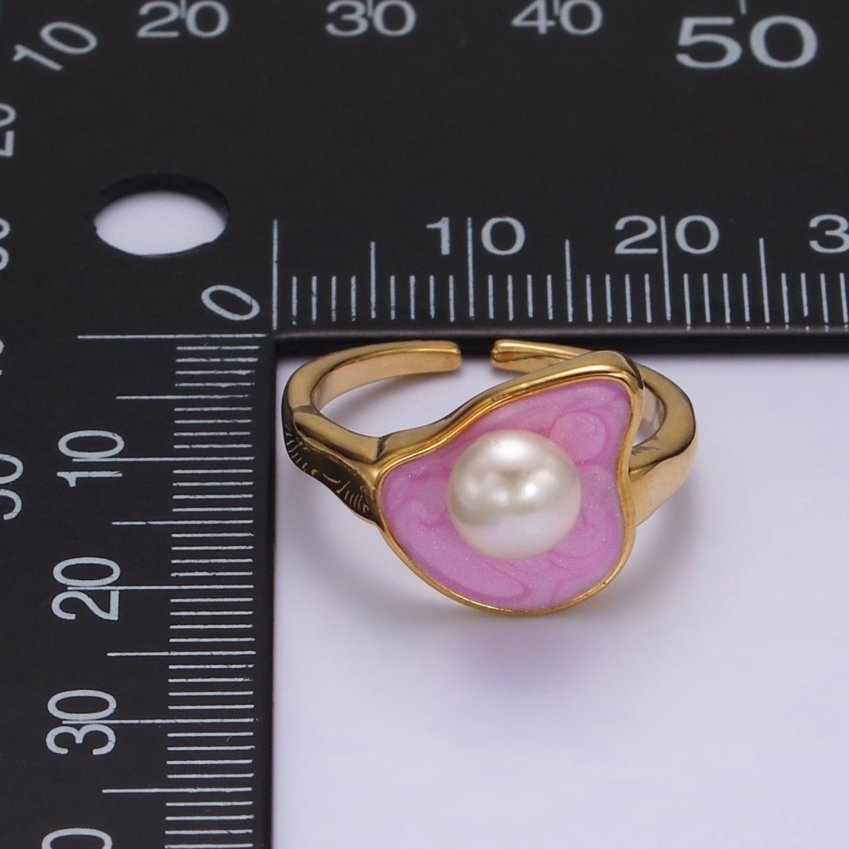14K Gold Filled Pearl Pink Glitter Enamel Abstract Ring in Gold & Silver | O710 O711