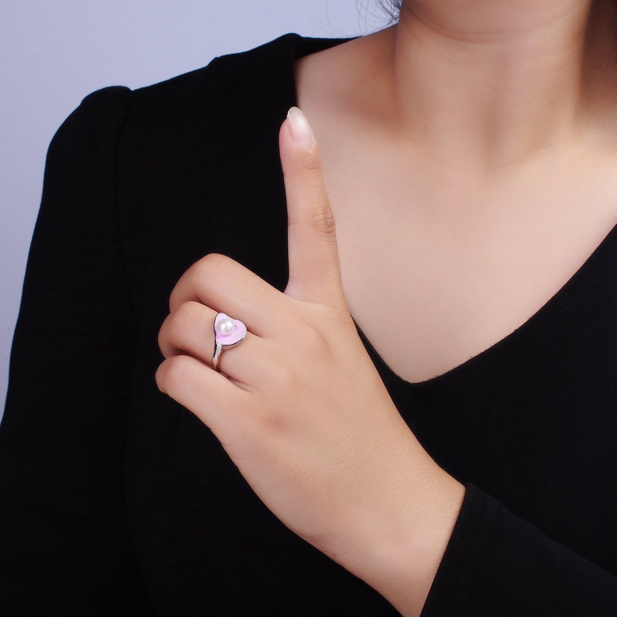 14K Gold Filled Pearl Pink Glitter Enamel Abstract Ring in Gold & Silver | O710 O711