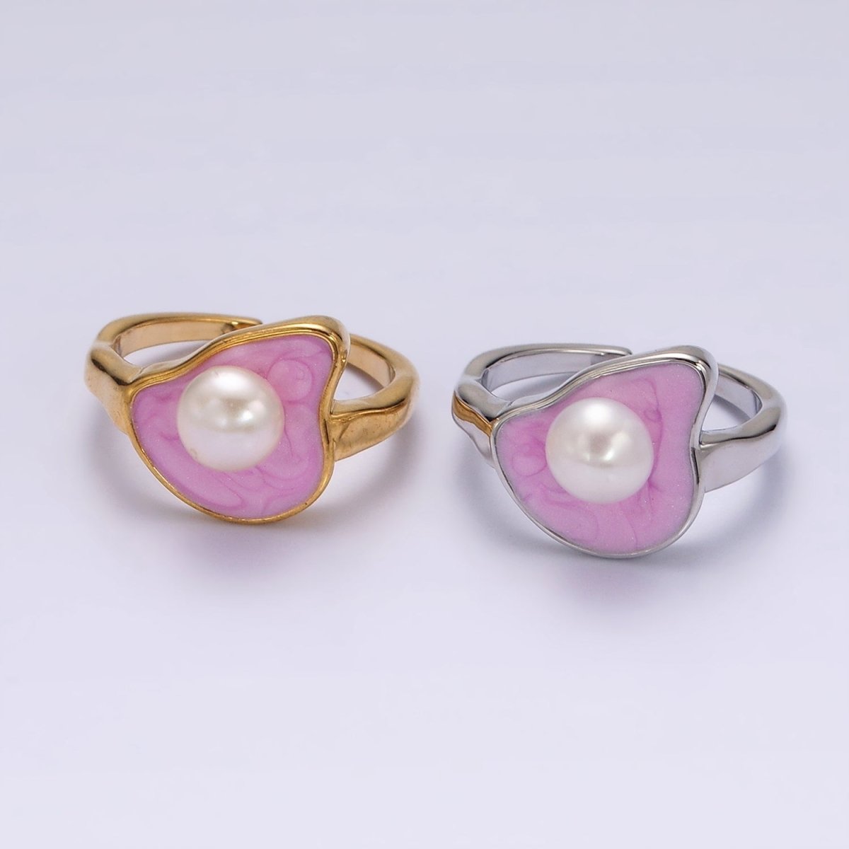 14K Gold Filled Pearl Pink Glitter Enamel Abstract Ring in Gold & Silver | O710 O711