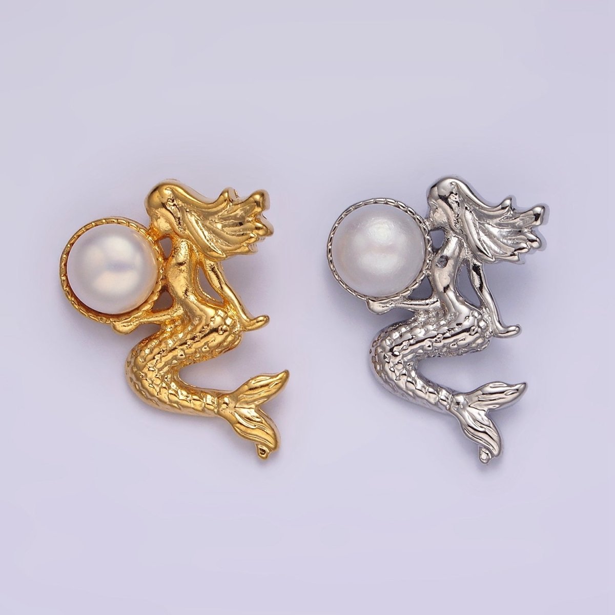 14K Gold Filled Pearl Textured Mermaid Ocean Back Loop Pendant in Gold & Silver | N1888 N1889