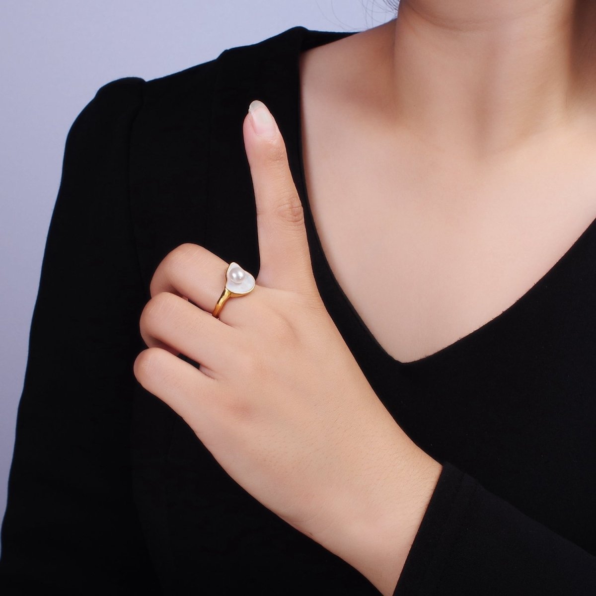14K Gold Filled Pearl White Glitter Enamel Abstract Ring in Gold & Silver | O708 O709