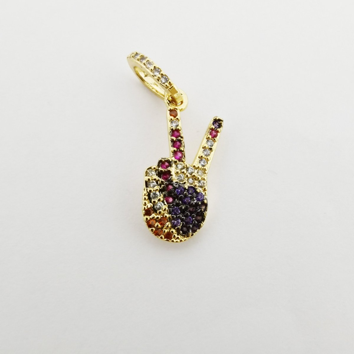 14k Gold Filled Pendant Colorful Peace Hand charm, Cubic Zirconia Jewels, Peace Love and Happiness Charm, Peace Charm I-768
