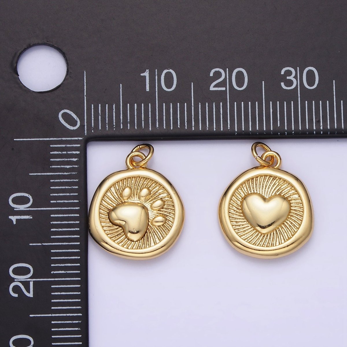 14K Gold Filled Pet Animal Pawprint Line-Textured Stamped Charm in Gold & Silver | AG639