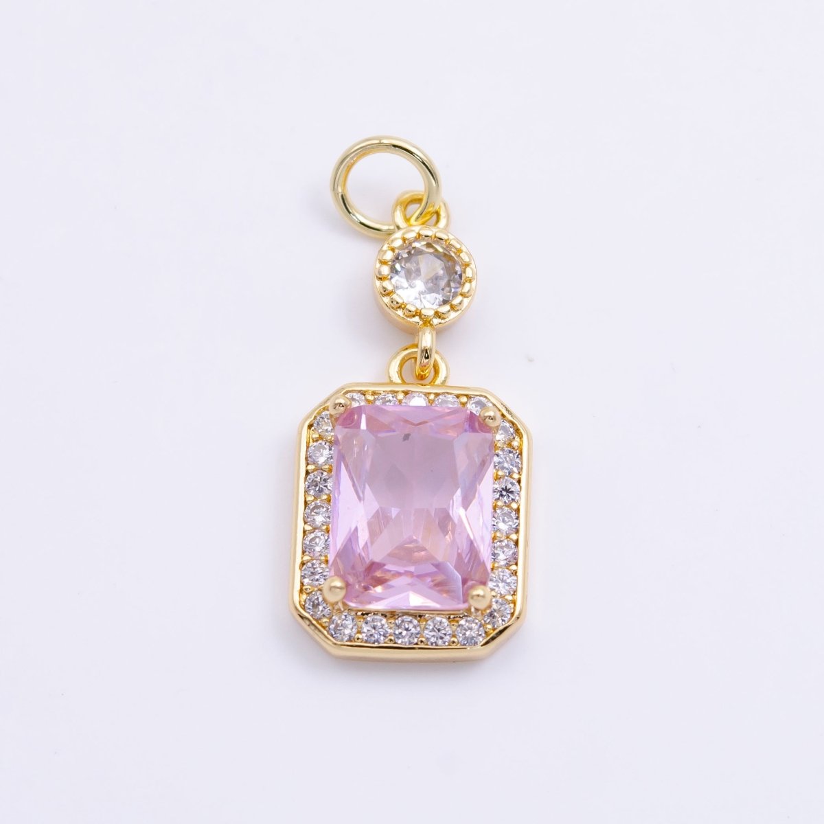 14K Gold Filled Pink Baguette Micro Paved CZ Hexagonal Drop Charm in Gold & Silver | W473 W474