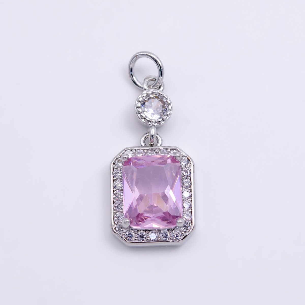 14K Gold Filled Pink Baguette Micro Paved CZ Hexagonal Drop Charm in Gold & Silver | W473 W474