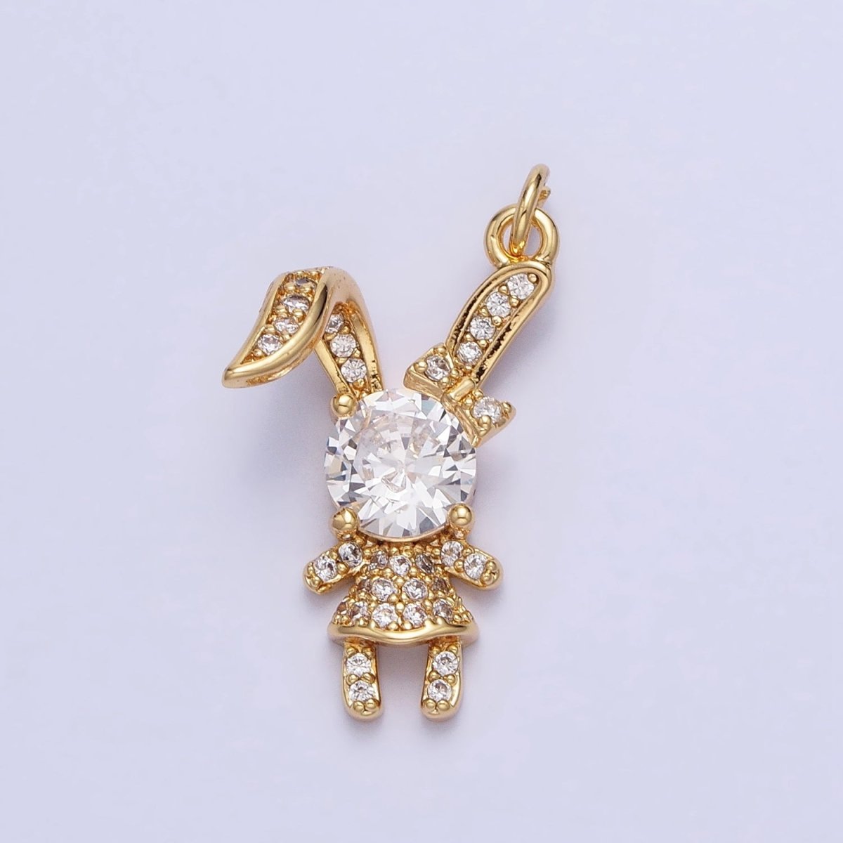 14K Gold Filled Pink, Clear CZ Micro Paved Rabbit Bunny Charm in Silver & Gold | AC398 AC441, E333 E334