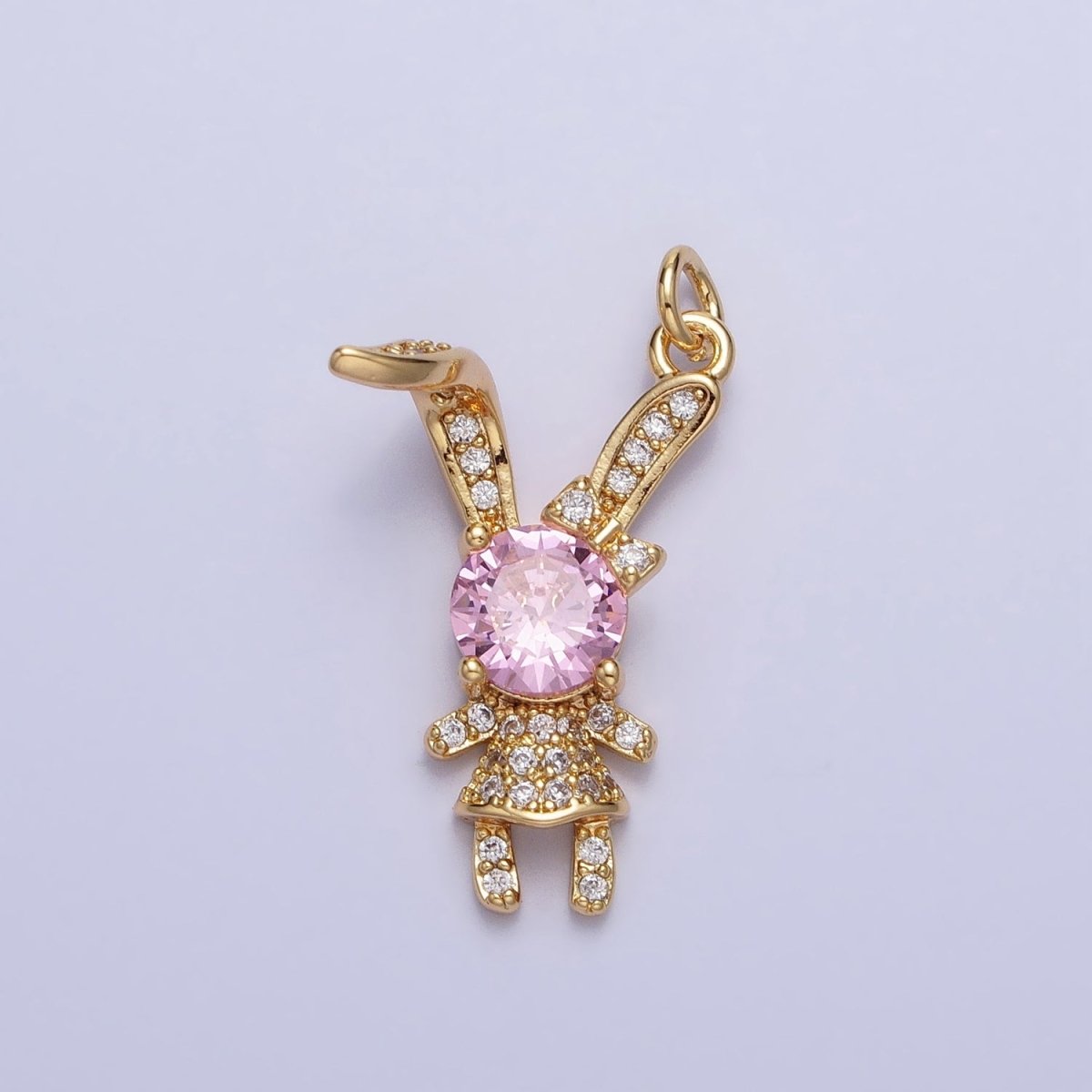 14K Gold Filled Pink, Clear CZ Micro Paved Rabbit Bunny Charm in Silver & Gold | AC398 AC441, E333 E334