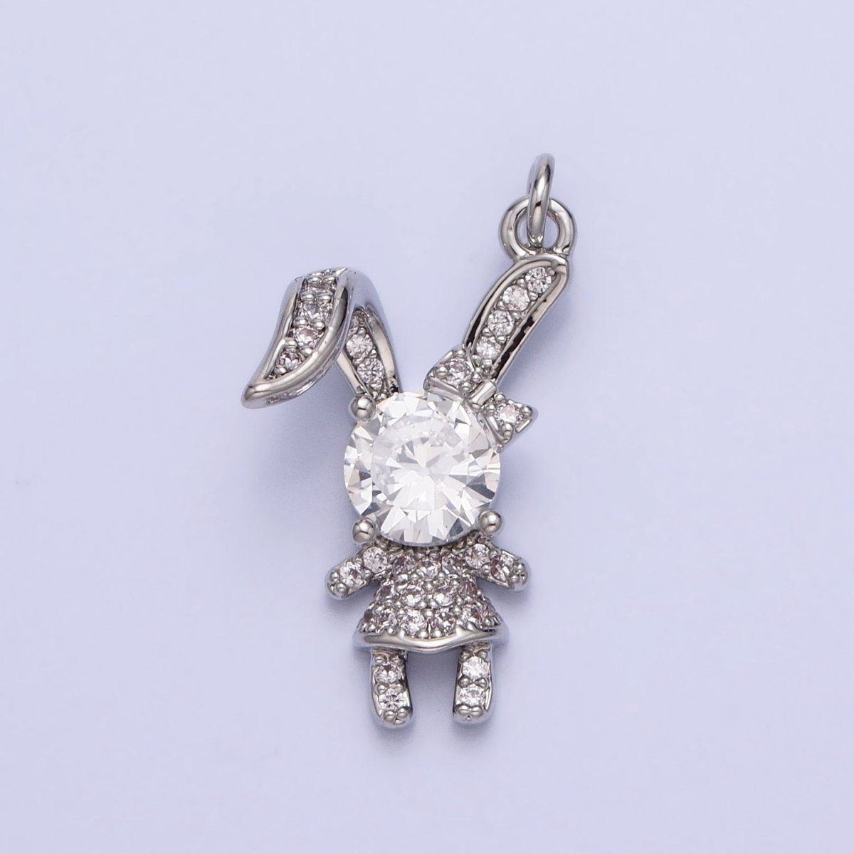 14K Gold Filled Pink, Clear CZ Micro Paved Rabbit Bunny Charm in Silver & Gold | AC398 AC441, E333 E334