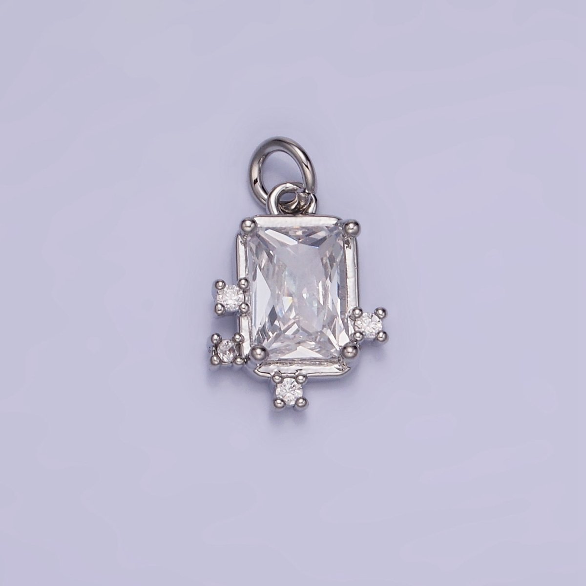 14K Gold Filled Pink, Clear, Fuchsia Baguette CZ Bezel Charm in Gold & Silver | W533 - W535