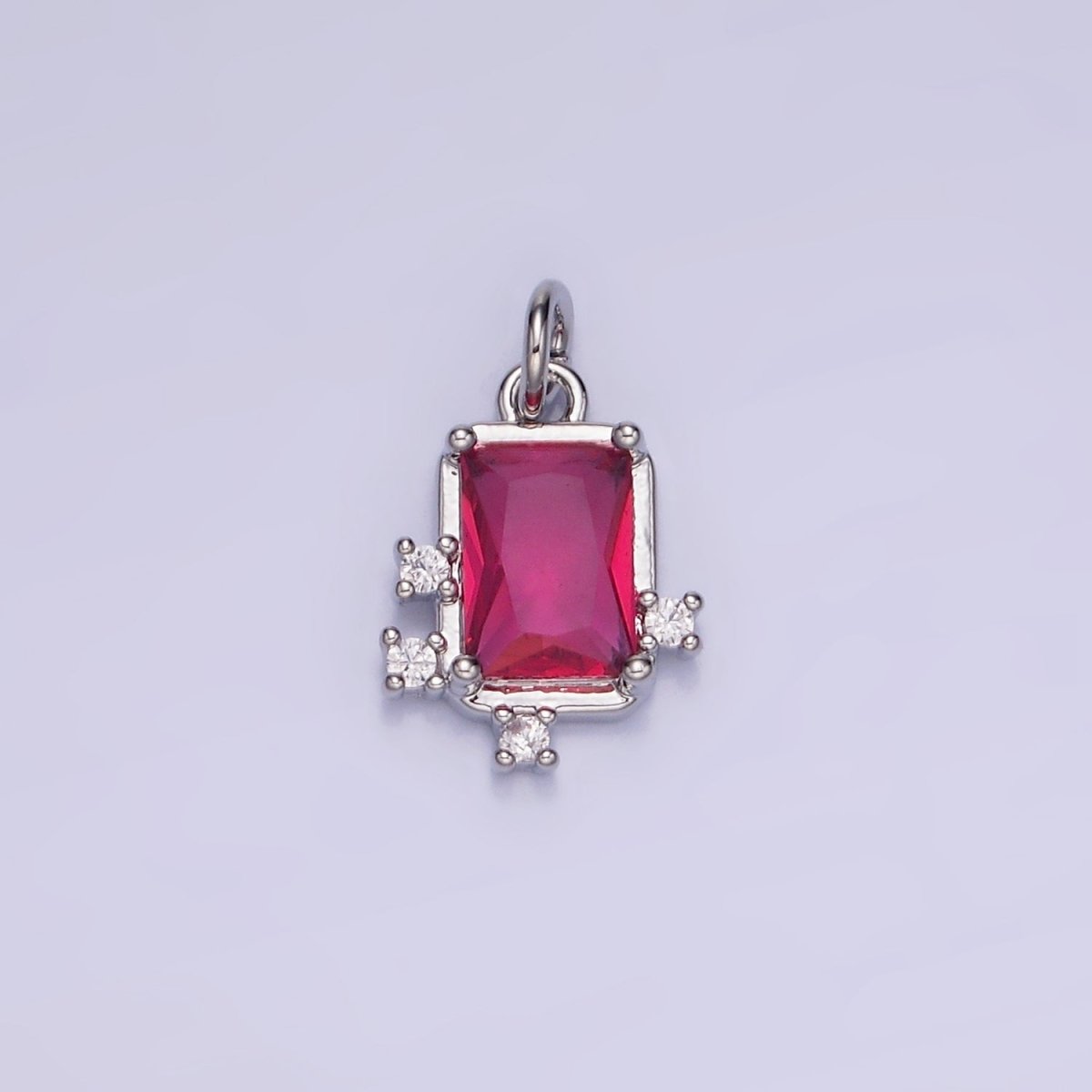 14K Gold Filled Pink, Clear, Fuchsia Baguette CZ Bezel Charm in Gold & Silver | W533 - W535