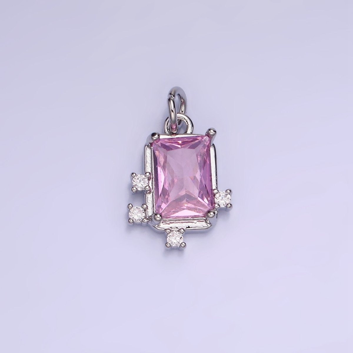 14K Gold Filled Pink, Clear, Fuchsia Baguette CZ Bezel Charm in Gold & Silver | W533 - W535