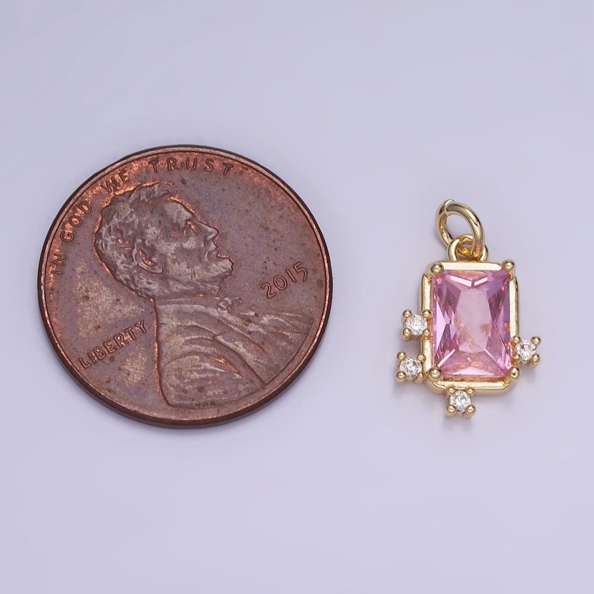 14K Gold Filled Pink, Clear, Fuchsia Baguette CZ Bezel Charm in Gold & Silver | W533 - W535