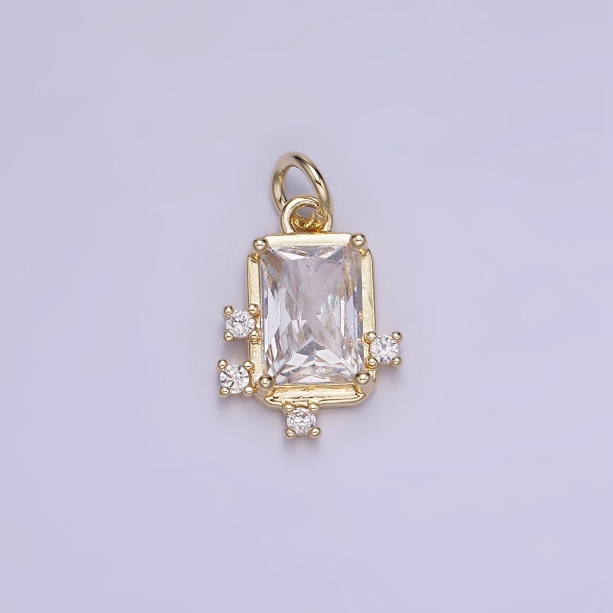 14K Gold Filled Pink, Clear, Fuchsia Baguette CZ Bezel Charm in Gold & Silver | W533 - W535