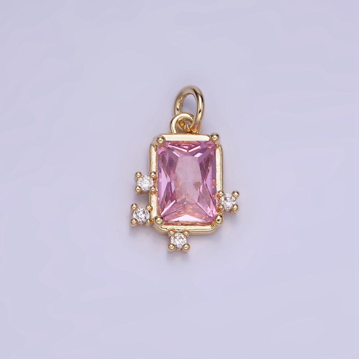 14K Gold Filled Pink, Clear, Fuchsia Baguette CZ Bezel Charm in Gold & Silver | W533 - W535