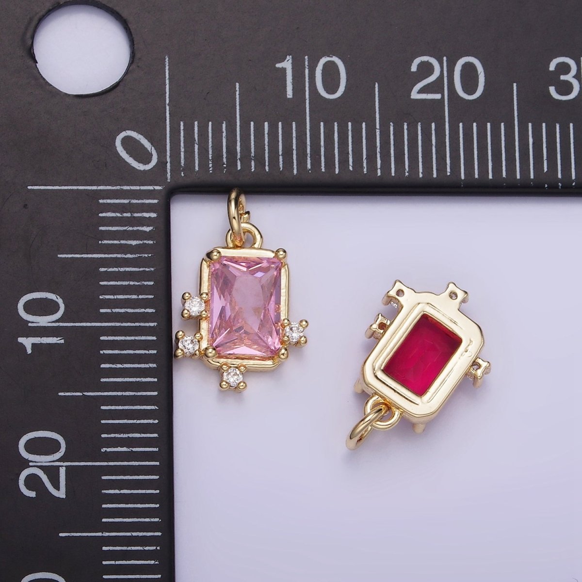 14K Gold Filled Pink, Clear, Fuchsia Baguette CZ Bezel Charm in Gold & Silver | W533 - W535