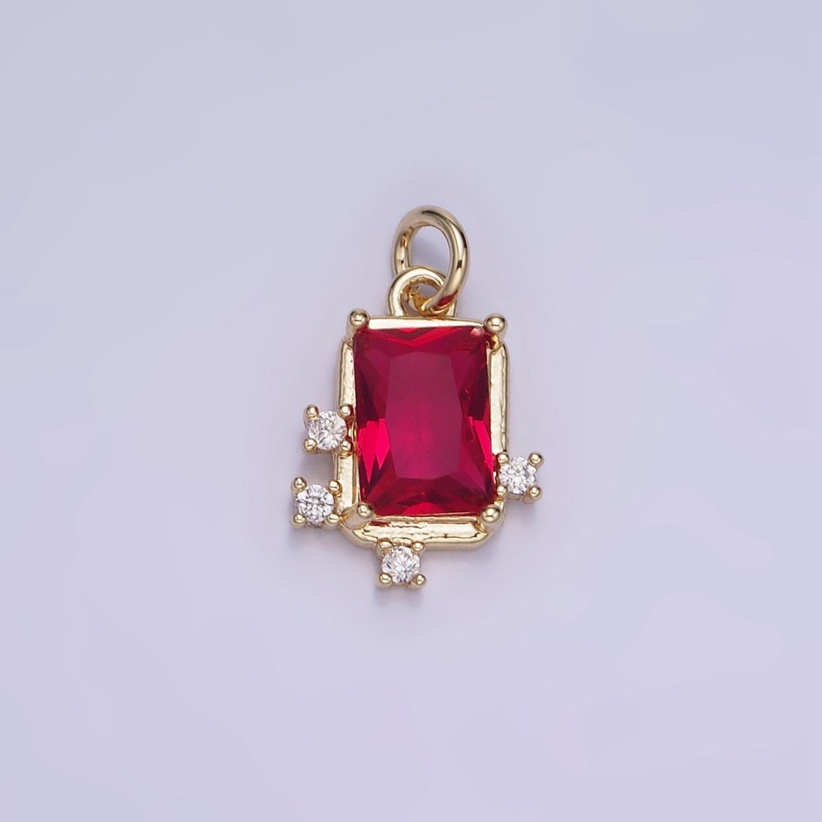 14K Gold Filled Pink, Clear, Fuchsia Baguette CZ Bezel Charm in Gold & Silver | W533 - W535