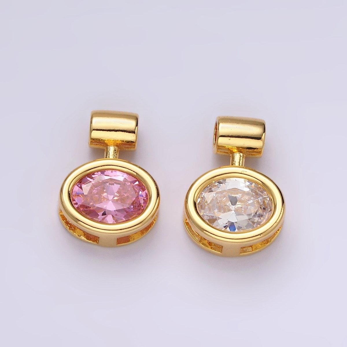 14K Gold Filled Pink, Clear Oval Bezel Pendant | AC805 AC806