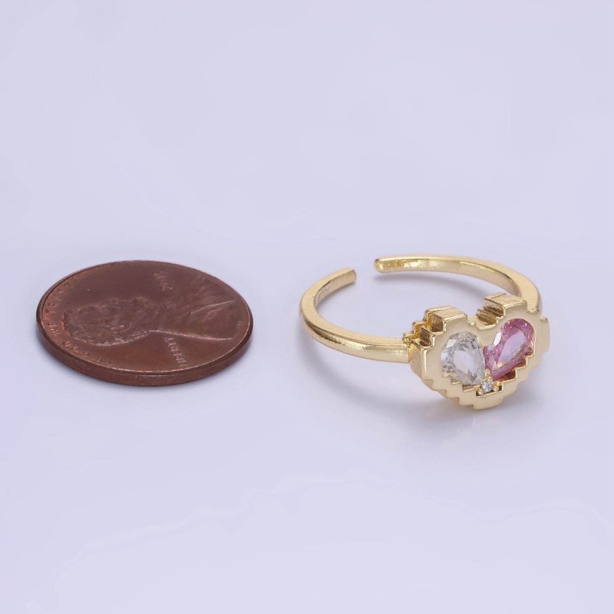 14K Gold Filled Pink Clear Teardrop CZ Heart Pixel Bezel Ring in Gold & Silver | O1331 O1332
