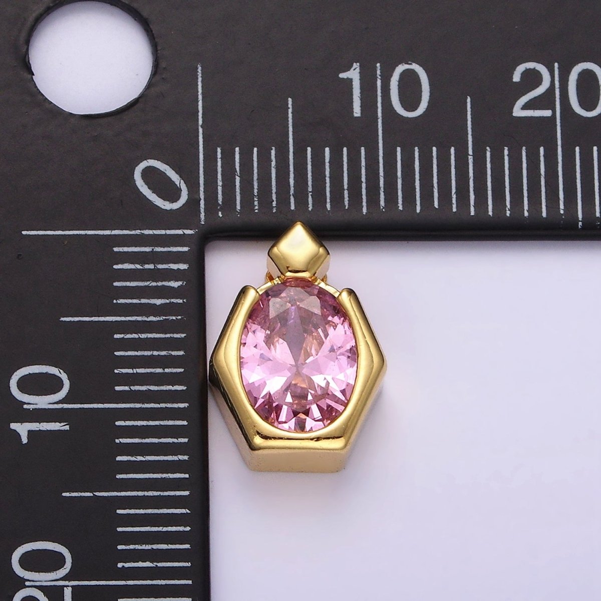 14K Gold Filled Pink CZ Oval Hexagonal Rhombus Bail Pendant | N1920