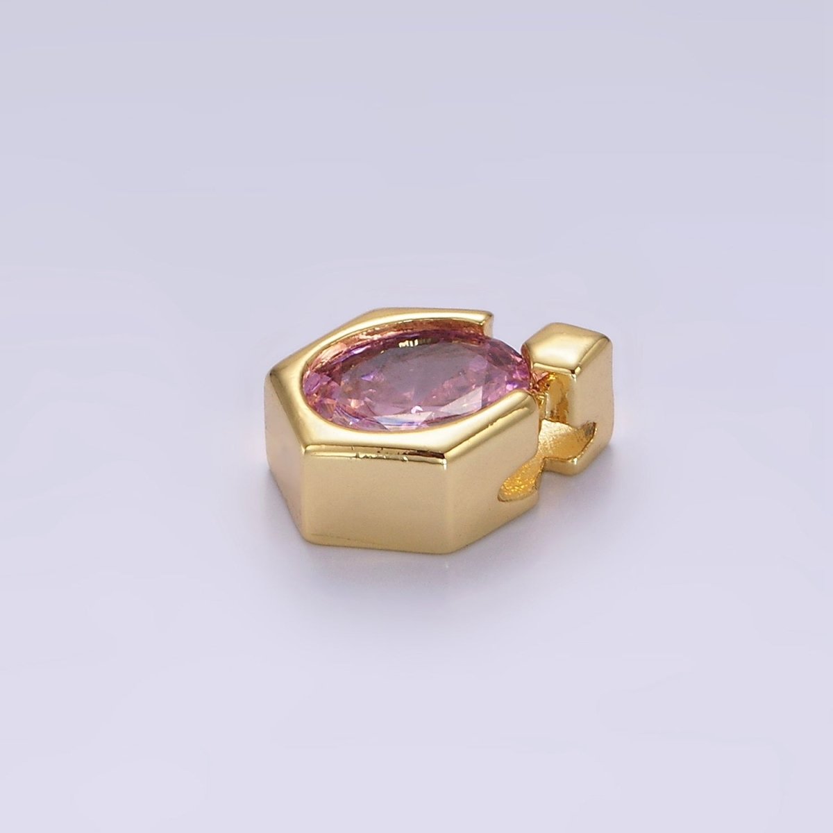 14K Gold Filled Pink CZ Oval Hexagonal Rhombus Bail Pendant | N1920