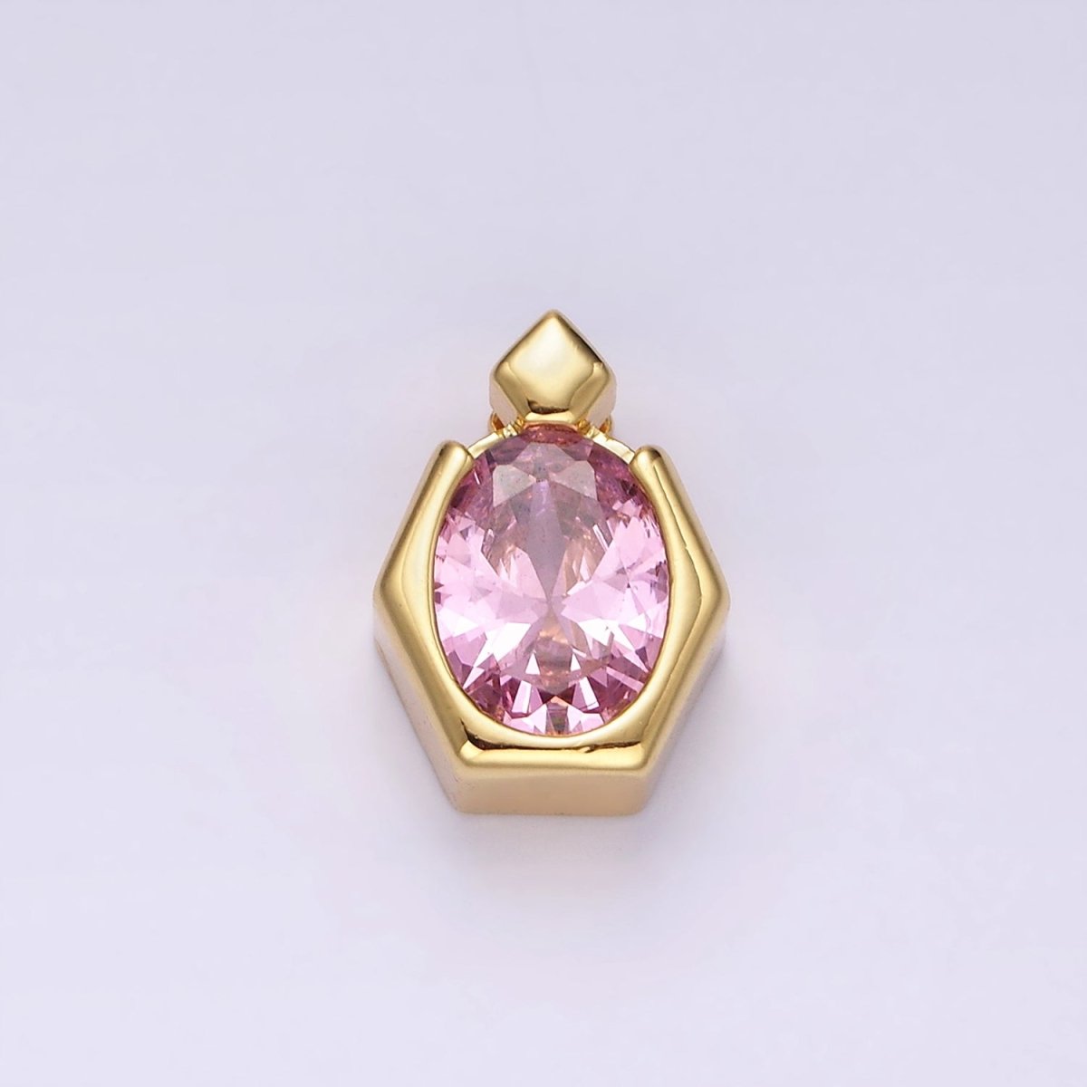 14K Gold Filled Pink CZ Oval Hexagonal Rhombus Bail Pendant | N1920
