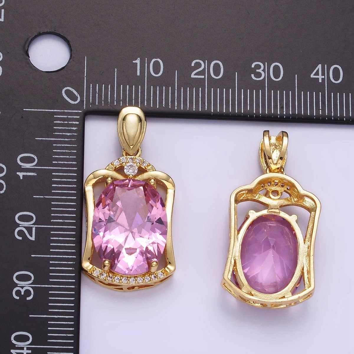 14K Gold Filled Pink CZ Oval Open Micro Paved CZ Frame Bezel | AA1187