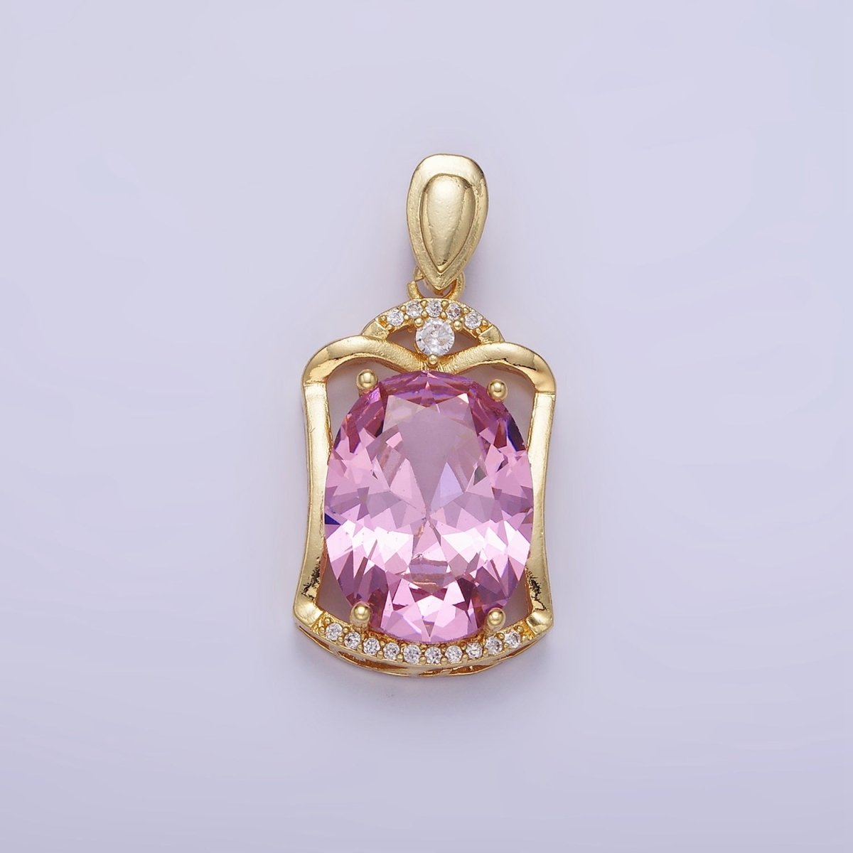 14K Gold Filled Pink CZ Oval Open Micro Paved CZ Frame Bezel | AA1187