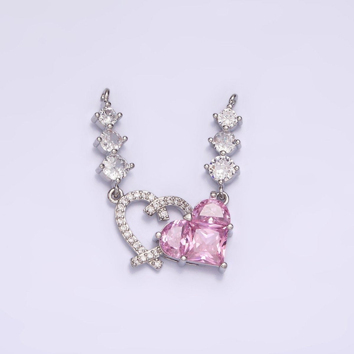 14K Gold Filled Pink CZ Pixelated Micro Paved Open Heart Triple CZ Connector in Gold & Silver | G-082 G-083