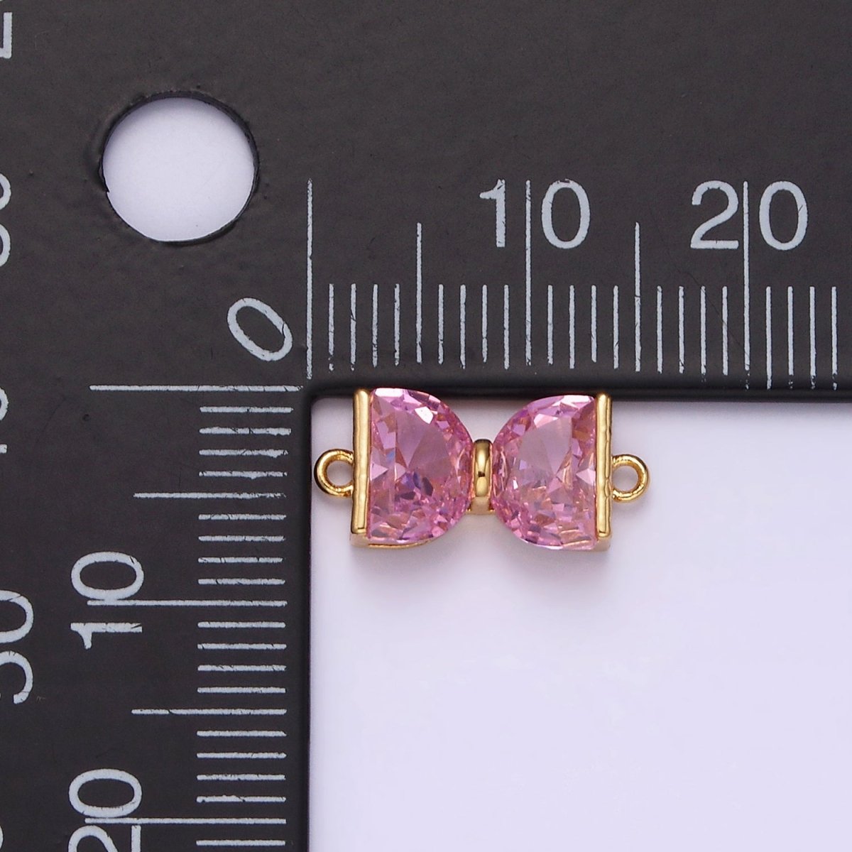 14K Gold Filled Pink CZ Ribbon Bow Tie Connector | G-081
