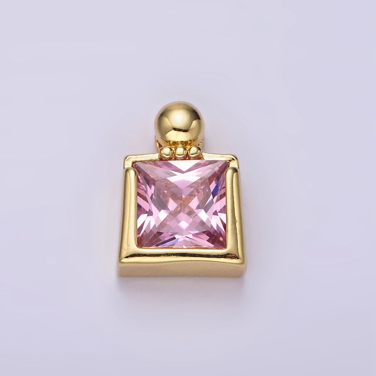 14K Gold Filled Pink CZ Square Ball Bail Pendant | N1923