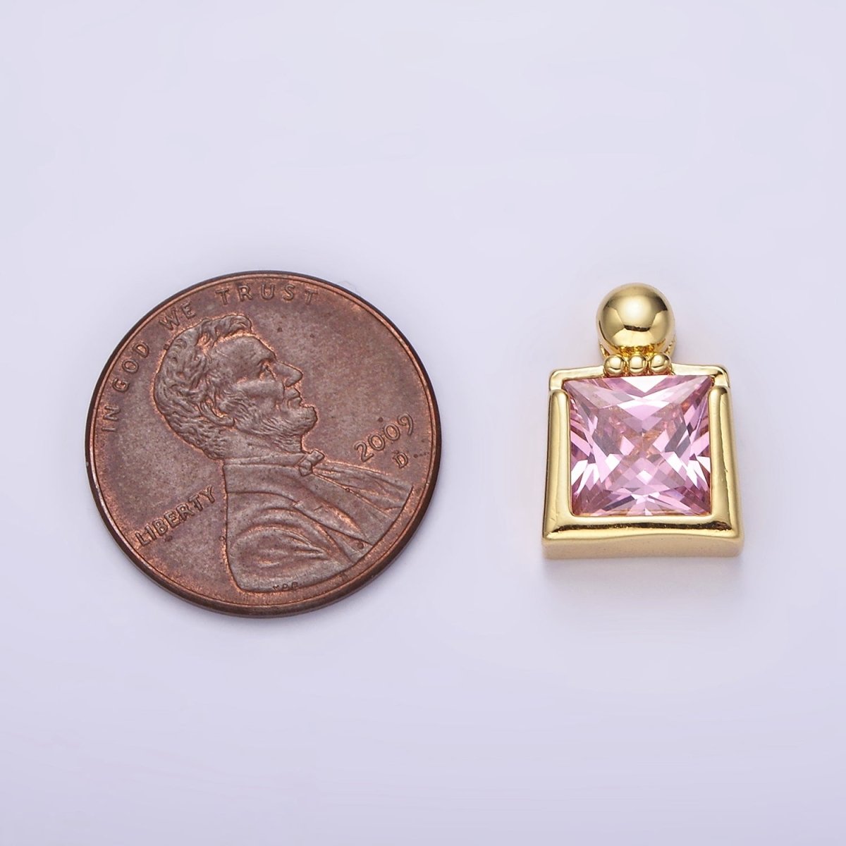 14K Gold Filled Pink CZ Square Ball Bail Pendant | N1923