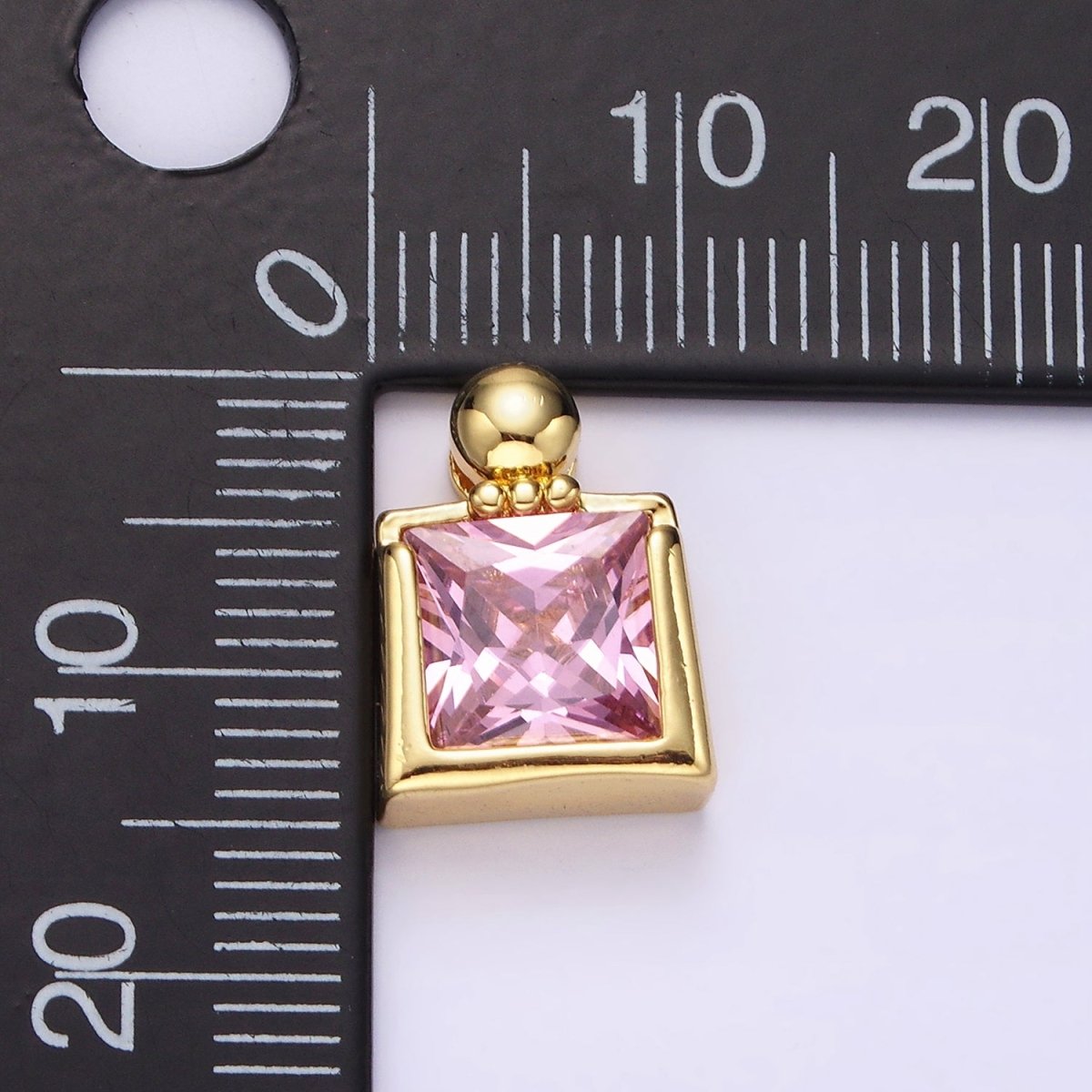 14K Gold Filled Pink CZ Square Ball Bail Pendant | N1923