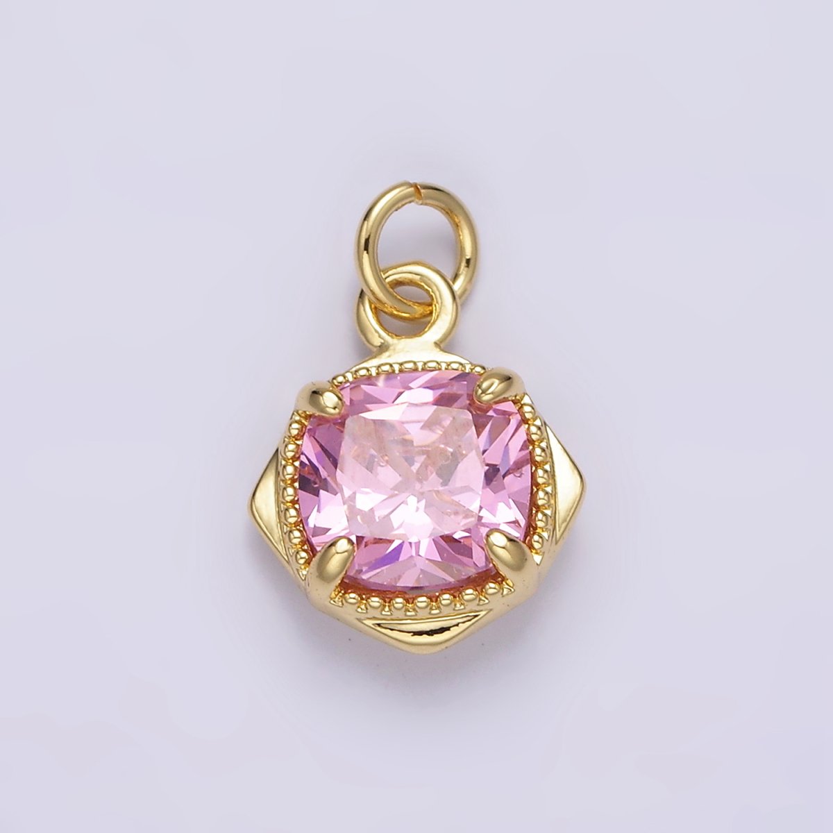 14K Gold Filled Pink CZ Square Rhombus 17mm Charm | N1509
