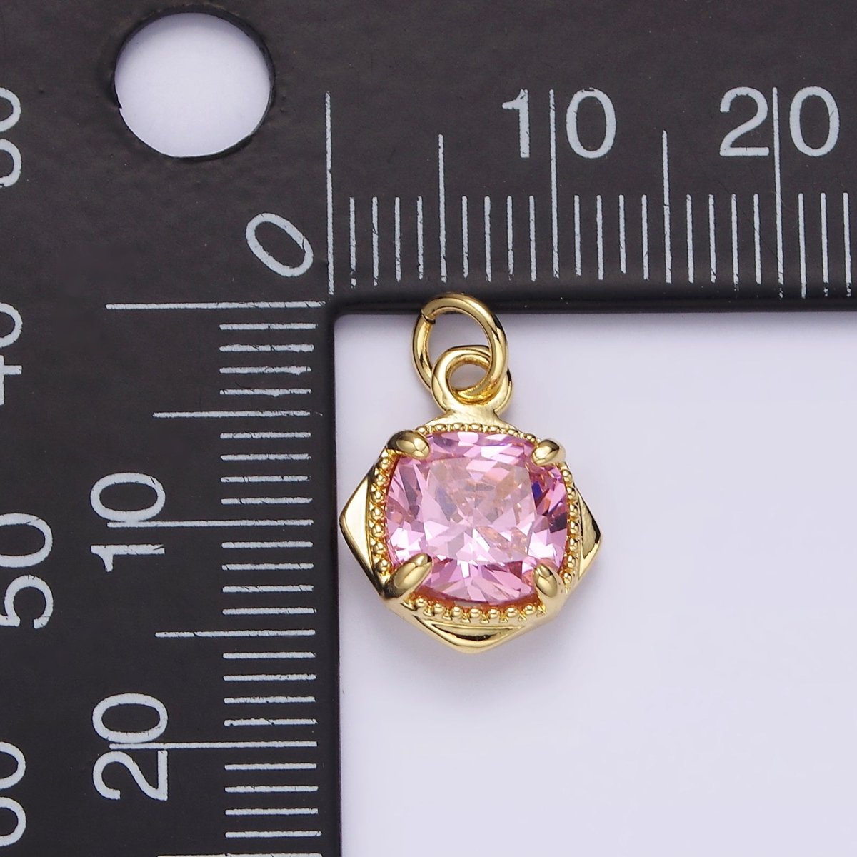 14K Gold Filled Pink CZ Square Rhombus 17mm Charm | N1509