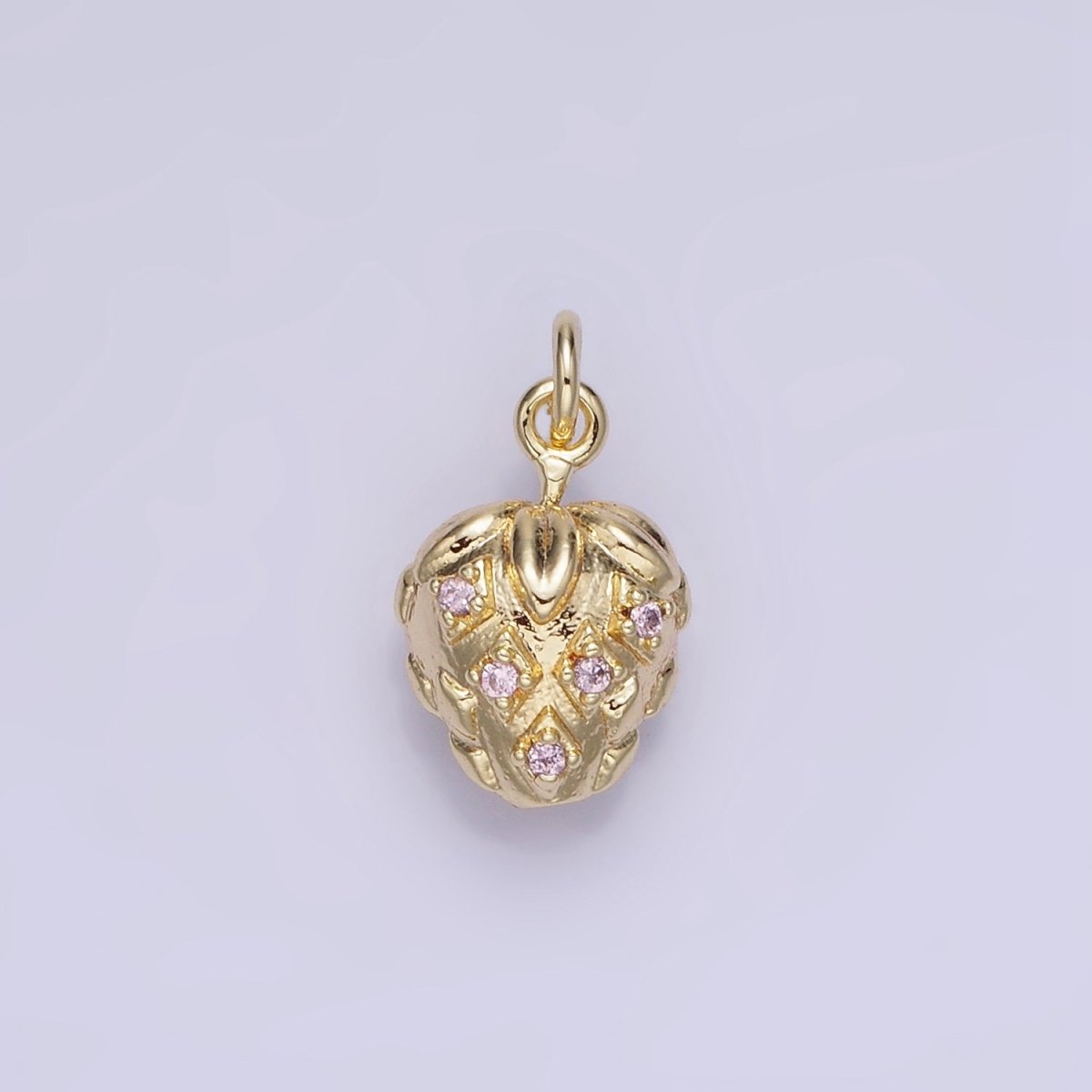 14K Gold Filled Pink CZ Strawberry Fruit Charm | AG723
