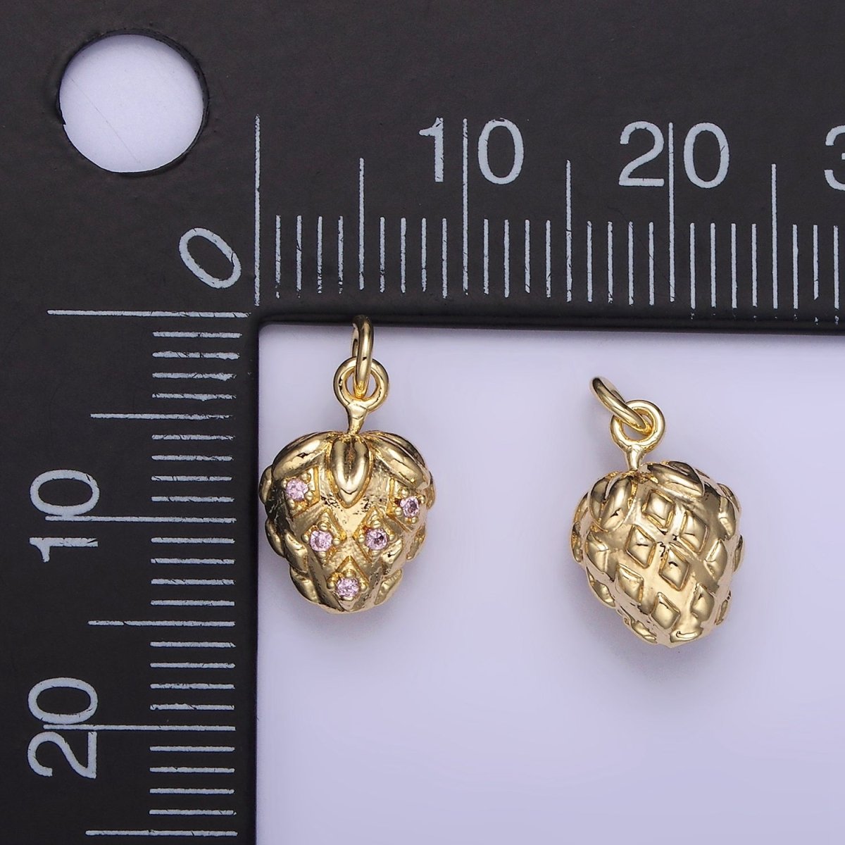 14K Gold Filled Pink CZ Strawberry Fruit Charm | AG723