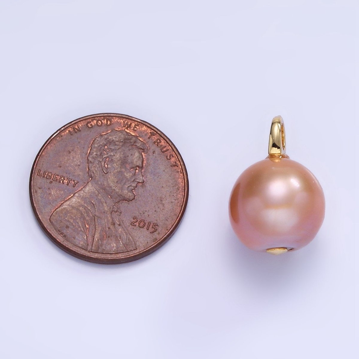 14K Gold Filled Pink Freshwater Pearl Button Drop Pendant | P1723