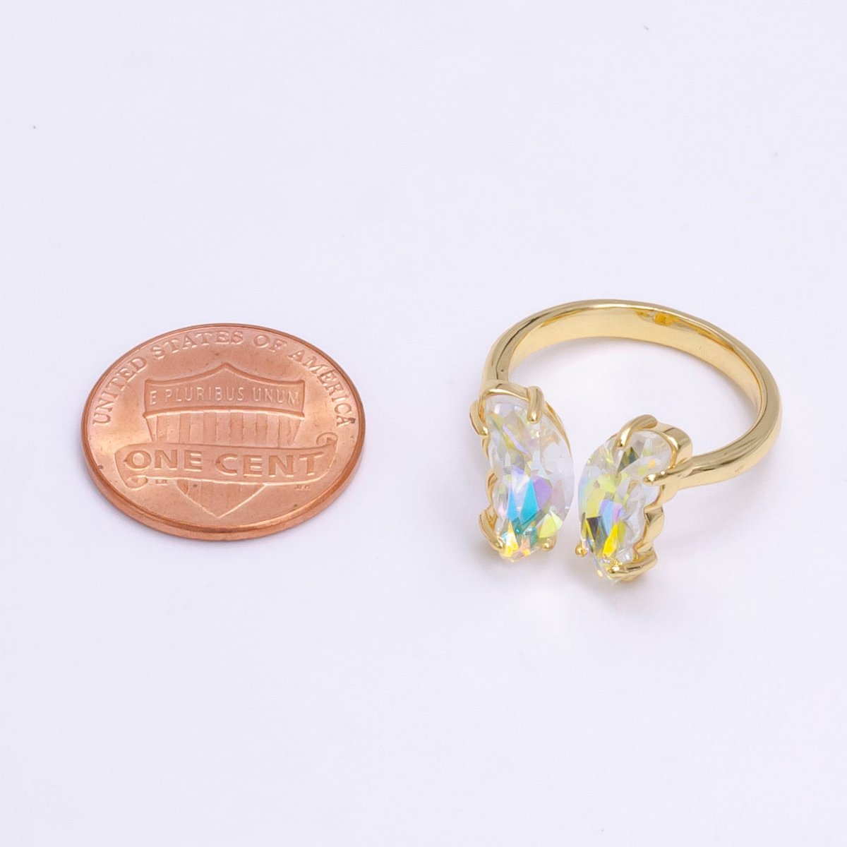 14K Gold Filled Pink, Iridescent AB CZ Butterfly Wrap Ring | O1281 O1901