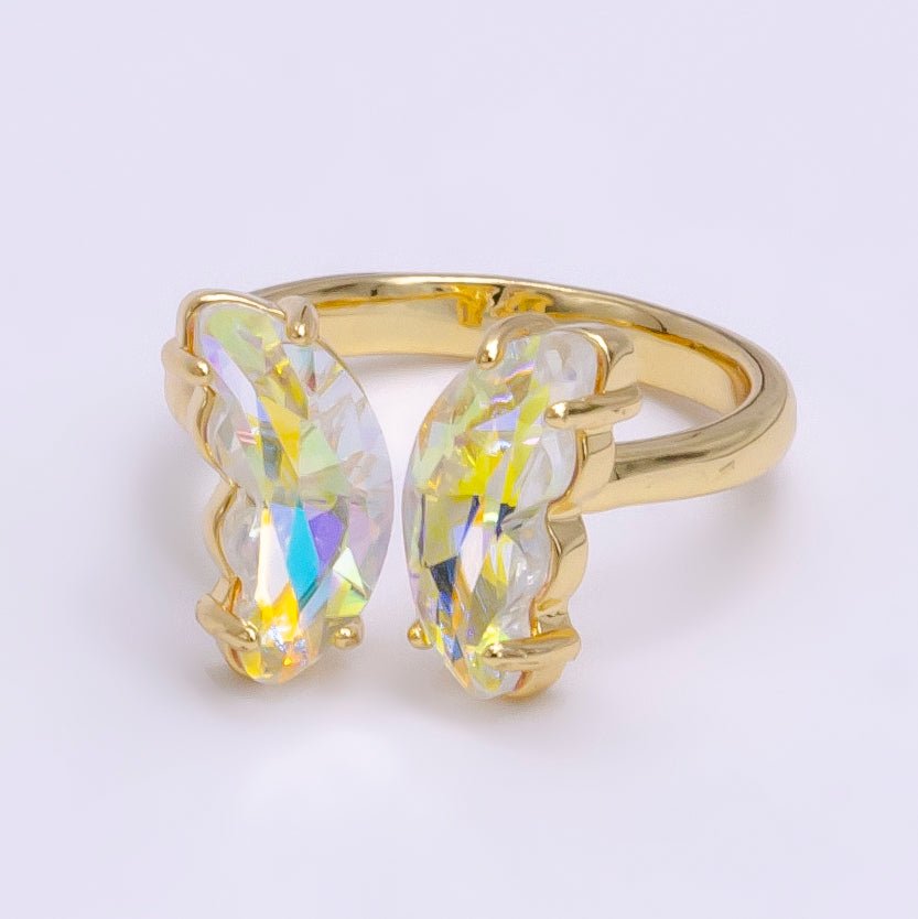 14K Gold Filled Pink, Iridescent AB CZ Butterfly Wrap Ring | O1281 O1901
