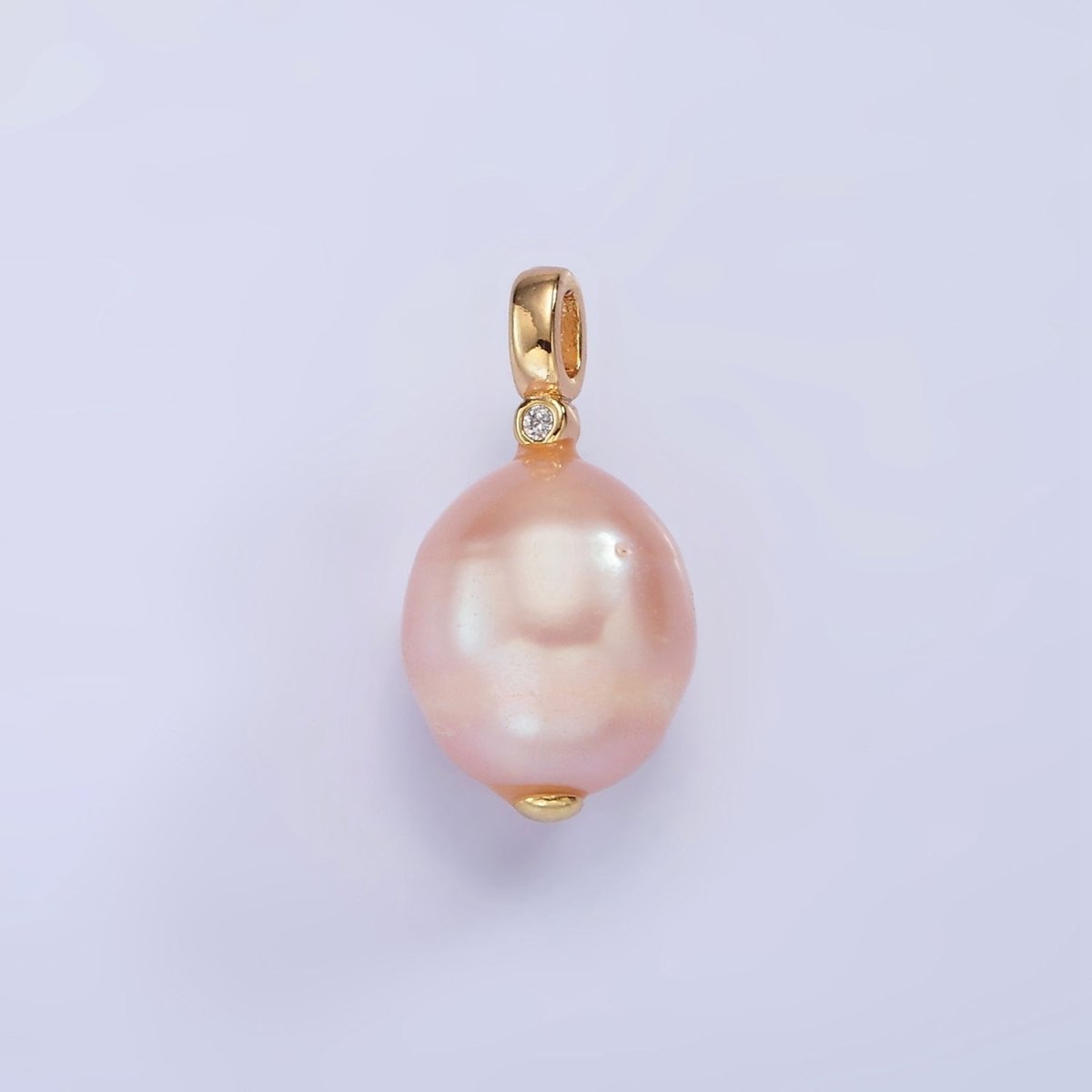 14K Gold Filled Pink Lavender, Pink Ringed Button CZ Pearl Pendant | P1646 P1647