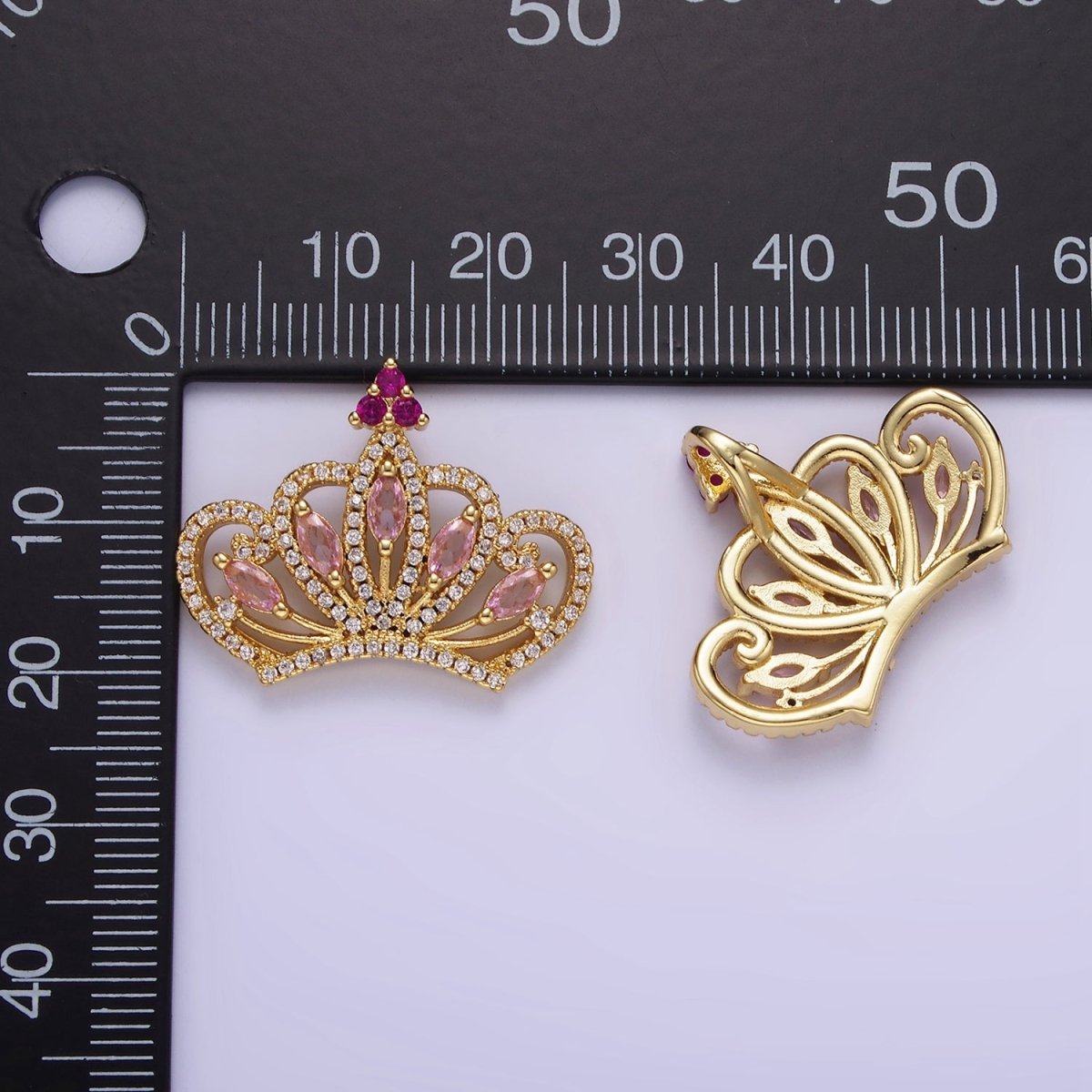 14K Gold Filled Pink Marquise Micro Paved CZ Open Royal Crown Pendant | AA1135