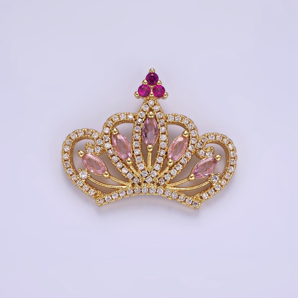 14K Gold Filled Pink Marquise Micro Paved CZ Open Royal Crown Pendant | AA1135