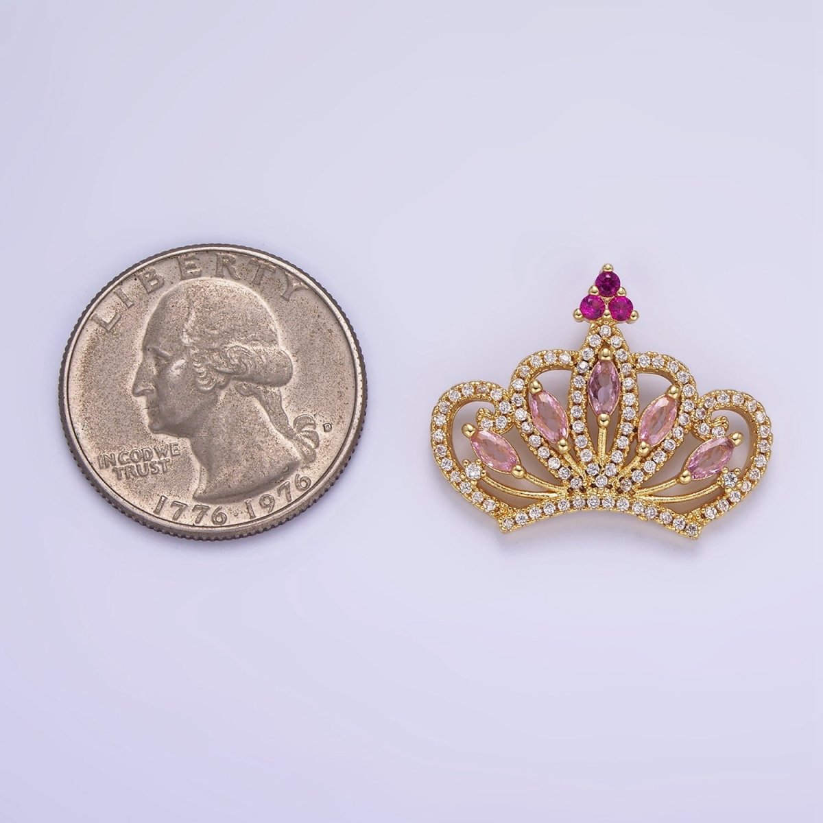 14K Gold Filled Pink Marquise Micro Paved CZ Open Royal Crown Pendant | AA1135