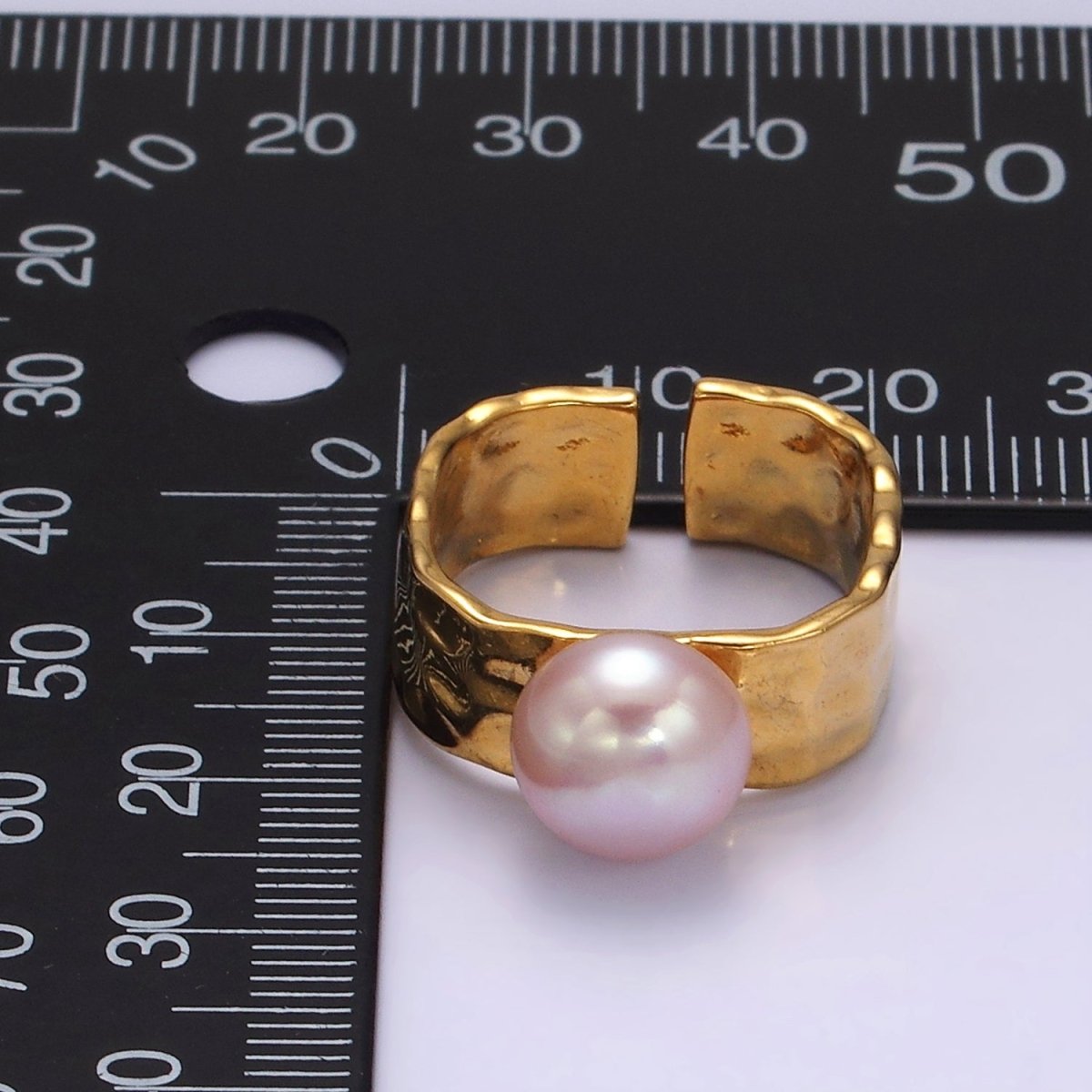 14K Gold Filled Pink Pearl Hammered Wide Band Ring in Gold & Silver | O1098 O1099